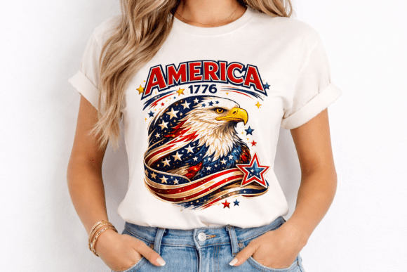 America 1776 Patriotic Eagle T-Shirt PNG: Bold Design for Patriotic Apparel