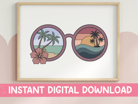 Capture Golden Hour: Retro Sunglasses Sunset Beach Design