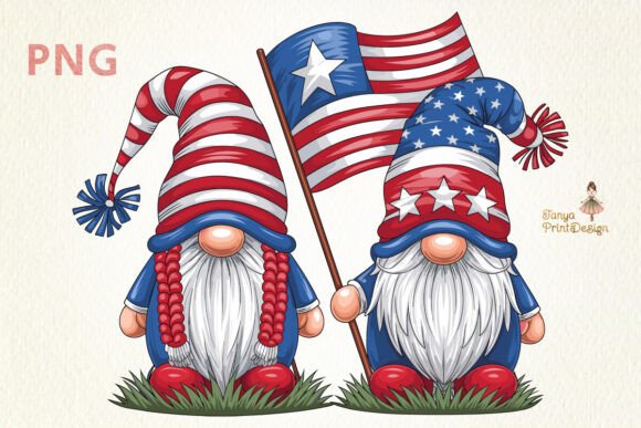 Celebrate with Patriotic Gnomes American Flag PNG
