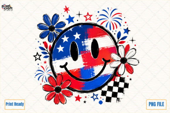 Patriotic 4th of July Smiley Face PNG: A Retro Design Asset