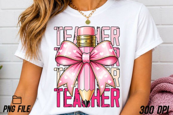 Preppy Teacher Gift PNG: Stylish Pink Bow Design