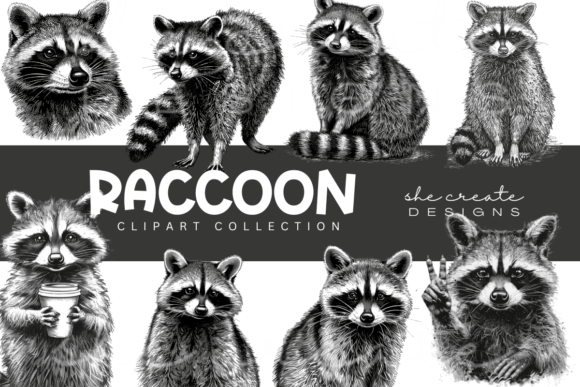 Raccoon Clipart Collection: Whimsical Watercolor Designs