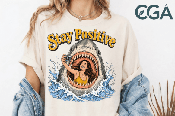 Stay Positive Shark Selfie Summer PNG: Dark Humor for Bold Designs